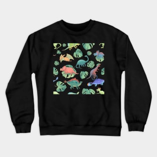 Dinosaurs in Exotic Jungle of Leaves Pattern Crewneck Sweatshirt